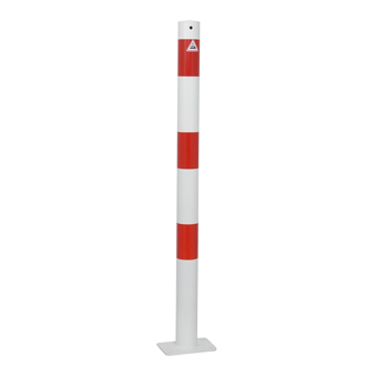Parkeerpalen D60mm 20 De vaste afzetpaal, antiparkeerpaal rond 60 mm. Hier afgebeeld met voetplaat voor montage op het maaiveld.